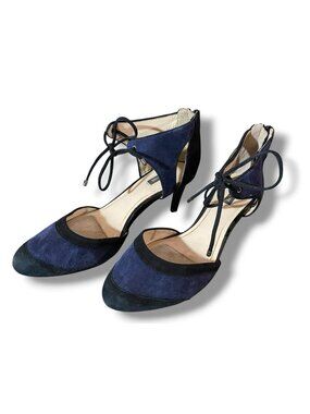 Alex Marie Everton Pumps Women 8 Blue Black Lace Up Kitten Heel